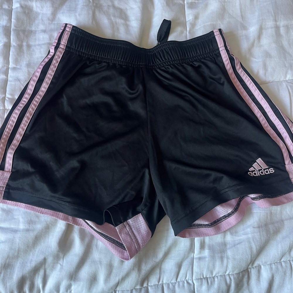 Adidas Black and Pink Athletic Shorts Lightweight Elastic Waistband